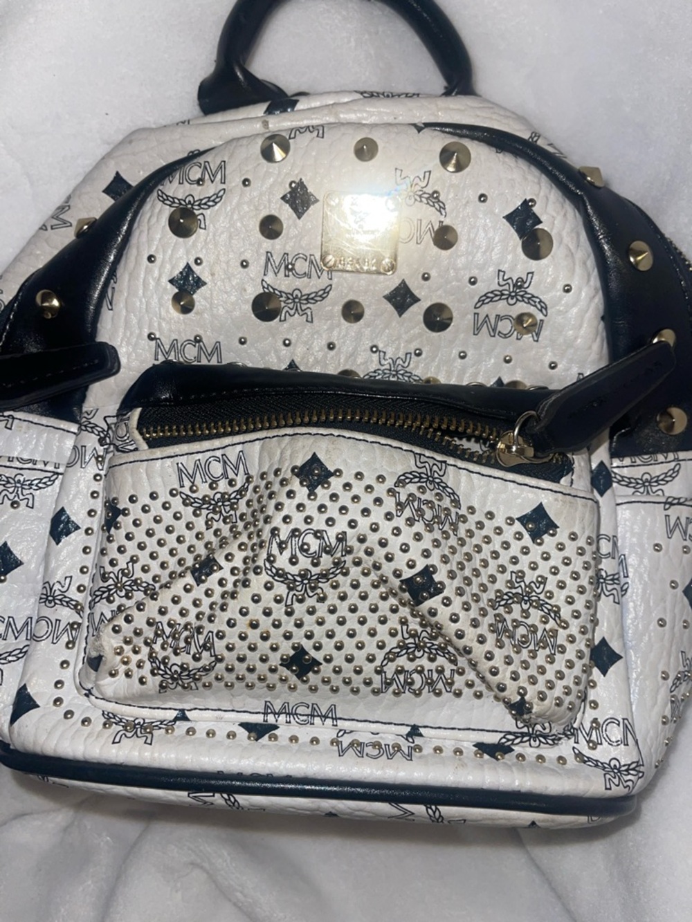 MCM White and Black Studded Mini Backpack - Picture 5 of 5